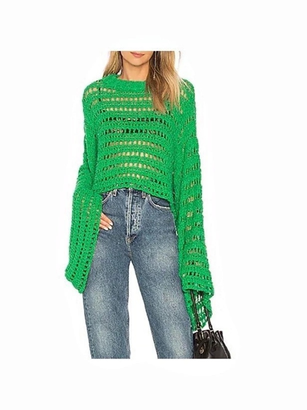 Free People Caught Up Crochet Top Green Sweater Size Medium